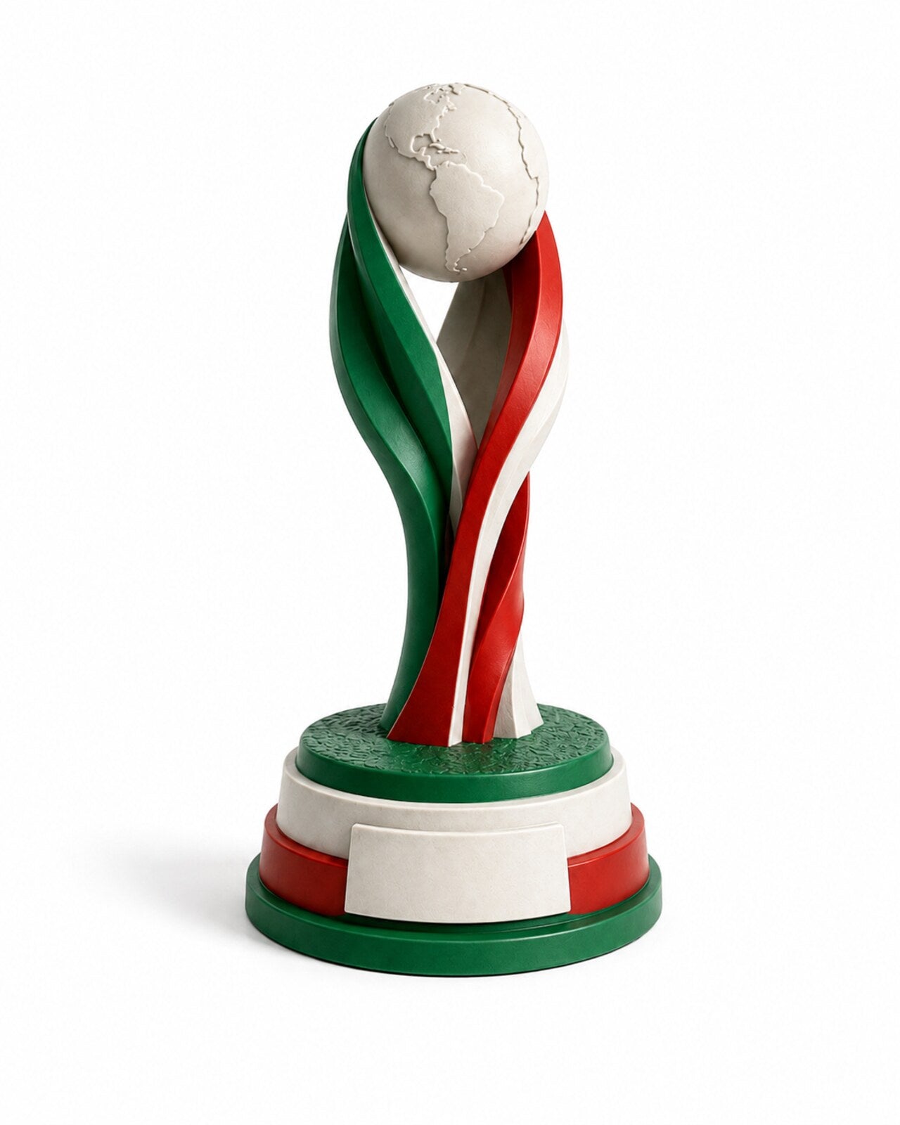 Football trophy painted in green, white and red national colours